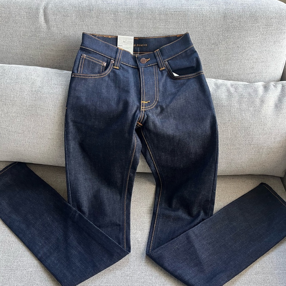 Nudie dark Blue Denim Jeans women w24 L 32 organic cotton high rise
